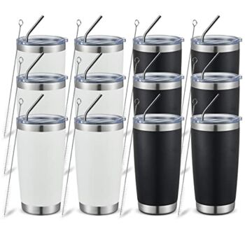 Eeamble 12pc 20oz Stainless Steel Tumbler with Lid and Straw, Double Wall Vacuum Insulated Travel Coffee Mugs, Durable Powder Coated Tumbler Cups Keep Cold & Hot for Home/Office/Outdoor | The Storepaperoomates Retail Market - Fast Affordable Shopping