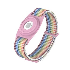 HPHRE Airtag Watch Bands, Airtags Bracelet Case Compatible with Apple Airtag, Silicone Protective Cover Strap Holder Lightweight Elastic Band for Kids Toddler Children Elders (Rainbow)