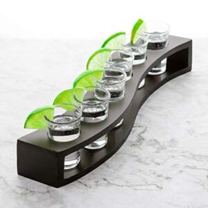 Shot Glass Set of 6 Glasses with Wood Layered Base Tray – 1oz/30ml Cool Shot glasses