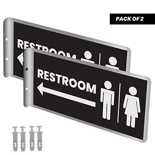 2 Pack of Aluminum Restroom Signs, 12” x 5.5” Double Sided Metal Restroom Sign Black with Removable Clear Protective Film, Screws Included, Men and Women Bathroom Toilet Signage Decor for Business Office | The Storepaperoomates Retail Market - Fast Affordable Shopping