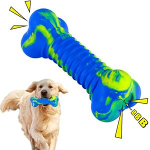 YOGBE Squeaky Dog Toys for Aggressive Chewer, Indestructible Dog Chew Toy with Rubber, Durable Tough Dog Dental Chews Toy for Large Medium Breed, Dog Bone Toy