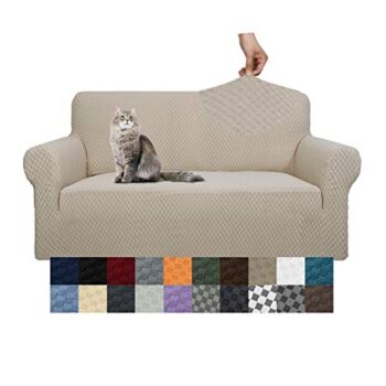 YEMYHOM Couch Cover Latest Jacquard Design High Stretch Sofa Covers for 2 Cushion Couch, Pet Dog Cat Proof Loveseat Slipcover Non Slip Magic Elastic Furniture Protector (Loveseat, Khaki) | The Storepaperoomates Retail Market - Fast Affordable Shopping