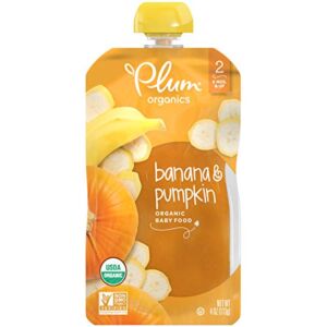 Plum Organics Baby Food Pouch | Stage 2 | Banana and Pumpkin | 3.5 Ounce | 12 Pack | Fresh Organic Food Squeeze | For Babies, Kids, Toddlers