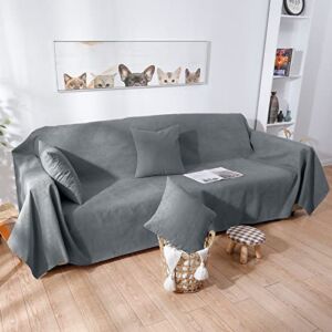 Couch Cover for 3 Cushion Couch Sofa with Three Pillow Case Suede Couch Cover for Dogs Sofa Covers for 3 Cushion Couch Recliner Sofa Cover(X-Large,Darkgrey)