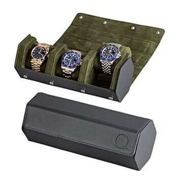 Genuine Leather Watch Case | Watch Roll Travel Case | Storage Organizer & Display | Watch accessory | Velvet Interior Designed for Leather Metal Rubber & Steel Watch Bands and Bracelets – Grey & Green | The Storepaperoomates Retail Market - Fast Affordable Shopping