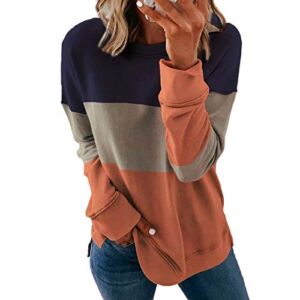 Womens 2022 Fall Fashion Tops Dressy Casual Crewneck Sweatshirt Trendy Color Block Long Sleeve Loose Pullover Shirts