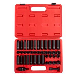 Sunex 3342, 3/8 Inch Drive Master Impact Socket Set, 42-Piece, SAE/Metric, 5/16 Inch – 3/4 Inch, 8mm – 19mm, Standard/Deep, Cr-Mo Alloy Steel, Radius Corner Design, Chamfered Opening, Dual Size Markings, Heavy Duty Storage Case, Meets ANSI Standards, Incl