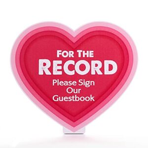 Red Heart Wedding Party Signs for Tables, Sign Our Record Guest Book Sign Wedding Signage Plaques Reception Table Sign Bridal Shower Party Supplies Decor
