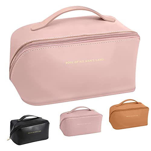 peachcroft Large Capacity Travel Cosmetic Bag, Multifunctional Storage Makeup Bag PU Leather Makeup Bag, with Handle and Divider Travel Cosmetic Bags for Women (Pink) | The Storepaperoomates Retail Market - Fast Affordable Shopping