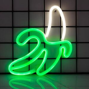Banana Neon Signs, LED Neon Sign Wall Decor for Bedroom USB/3-AA Battery Powered Neon Light, Cute Room Decor Neon Lights Sign Wall Art for Christmas Birthday Wedding Party Outdoor, Green & White