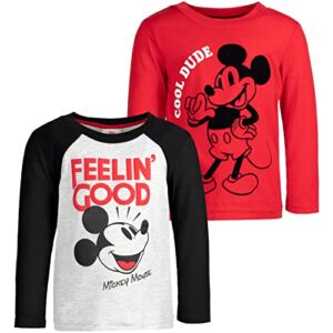 Disney Mickey Mouse Infant Baby Boys 2 Pack Long Sleeve Graphic T-Shirts Black/Red 12 Months