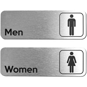 Brushed Aluminum Restroom Signs (Set of 2) – Men and Women Modern Restroom Sign – Bathroom Sign Decor – Bathroom Door Signs – Restroom Signs for Business – Bathroom Signage