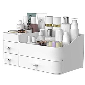 Makeup Organizer With Drawers,BREIS Chic Countertop Storage for Cosmetics Elegant Vanity Holder for Brushes, Eyeshadow, Lotions, Lipstick, Nail Polish and Jewelry (White)
