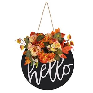 Fall Welcome Sign for Front Door Decor, Round Rustic Wood Door Hanging Welcome Fall Sign for Thanksgiving Day Front Porch Decor Farmhouse Wall Decoration Outdoor Indoor