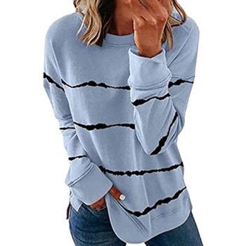 Women’s Long Sleeve Tie Dye Striped T-Shirt Hide Belly Tunic Loose Pullover Sweatshirt 2022 Casual Crewneck Tops Light Blue | The Storepaperoomates Retail Market - Fast Affordable Shopping