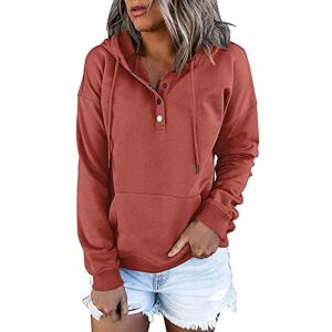 Womens Casual Hoodies Pullover Tops Drawstring Long Sleeve Button Down Sweatshirts 2022 Fall Clothes With Pocket Orange