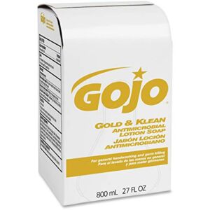 GOJO 800 Series Gold & Klean Antimicrobial Lotion Soap, 800 mL Lotion Soap Refill for GOJO Bag-in-Box Dispenser (Case of 12) – 9127-12