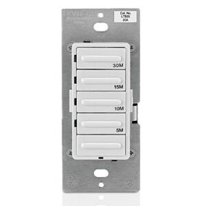 Leviton LTB30-1LZ Decora 1800W Incandescent/20A Resistive-Inductive 1HP Preset 5-10-15-30 Minute Countdown Timer Switch, White/Ivory/Light Almond Faceplates Included