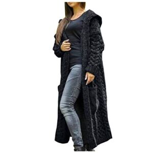 Long Hooded Cardigans for Women Single Breasted Long Sleeves Coat Button Cozy Knitted Sweaters with Pocket