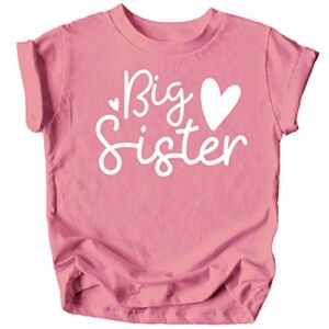 Olive Loves Apple Cursive Big Sister Hearts Sibling Reveal T-Shirt for Baby and Toddler Girls Sibling Outfits Mauve Shirt