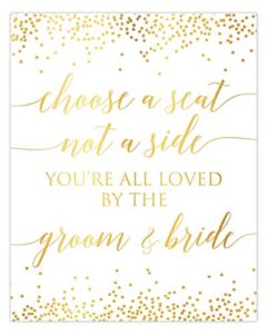 Wedding Choose a Seat not a Side Loved by the Groom and Bride Sign Confetti Design, Polka Dot Signage Decor, Wedding Signs for Ceremony and Reception Poster