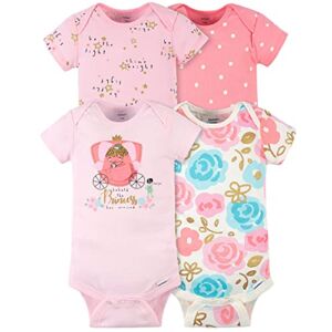 Gerber Baby Girls’ 4-Pack Short Sleeve Onesies Bodysuits, Princess Pink, 6-9 Months