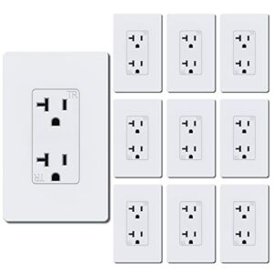 WEBANG Decorator Receptacle Outlet, Screwless Wall Plate Included, 20-Amp 125V Tamper Resistant Wall Outlet, 2-Pole, 3-Wire Self-grounding, ETL Listed, 10 Pack, White