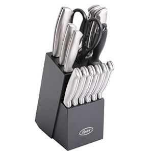 Oster – 70561.14 Oster Baldwyn High-Carbon Stainless Steel Cutlery Knife Block Set, 14-Piece, Brushed Satin