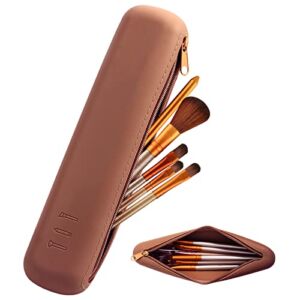 Upgrade with zipper Trendy Makeup Brush Holder, Soft and Silky Silicone Cosmetic Brush Box, Trendy and Portable Cosmetic Face Brushes Tools Organizer for Travel. (Brown)