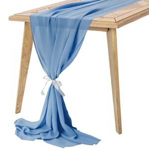 Yastouay Chiffon Table Runner 29×120 Inches Dusty Blue Romantic Wedding Table Runners 10Ft Sheer Table Linens for Bridal Baby Shower Birthday Party Cake Reception Table Decorations