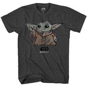 Star Wars The Mandalorian The Child Baby Yoda Sketch Logo Boys Youth T-Shirt Licensed (Charcoal, L (14-16)