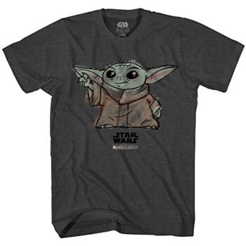Star Wars The Mandalorian The Child Baby Yoda Sketch Logo Boys Youth T-Shirt Licensed (Charcoal, L (14-16) | The Storepaperoomates Retail Market - Fast Affordable Shopping