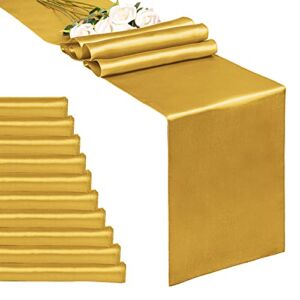 10-Pack Gold 12 x 108 inches Long Premium Satin Table Runner for Wedding, Decorations for Birthday Parties, Banquets, Graduations, Engagements, Table Runners fit Rectange and Round Table