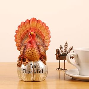 Hanizi Thanksgiving Table Centerpieces, 8 Inches Tall Resin Turkey Tabletop Decorations, Be Thankful Figurine