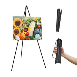 Easel Stand for Wedding Sign & Poster 63” Adjustable Easels for Display Black Art Easel for Floor Adjustable Metal Easel Stand,Quick Set-Up Tripod Stand, Presentations,Signs,Posters