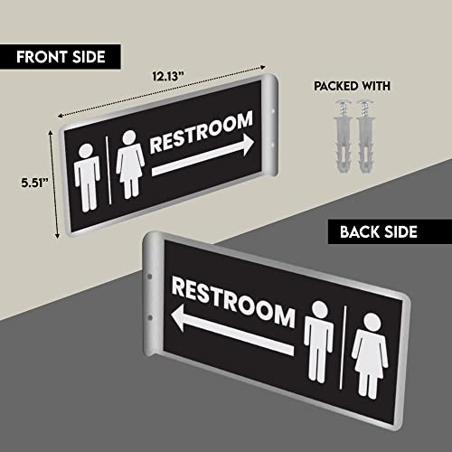 2 Pack of Aluminum Restroom Signs, 12” x 5.5” Double Sided Metal Restroom Sign Black with Removable Clear Protective Film, Screws Included, Men and Women Bathroom Toilet Signage Decor for Business Office | The Storepaperoomates Retail Market - Fast Affordable Shopping
