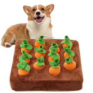 Interactive Dog Toys，Carrot Snuffle Mat for Dogs Plush Puzzle Toys 2 in 1 Non-Slip Nosework Feed Games for Aggressive Chewers Pet Stress Relief with 12 Carrots