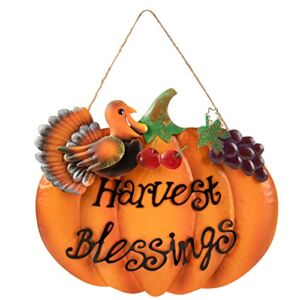 Thanksgiving Decorations Outdoor Indoor Metal Thanksgiving Door Sign Pumpkin-Shaped Fall Door Decorations with Turkey for Front Door Wall Porch Tree, Hanging Harvest Turkey Decorations for Home Office