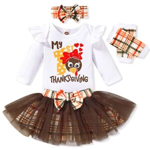 0-3 Months Baby Girls Thanksgiving Outfit Infant My First Thanksgiving Tulle Skirt Turkey Clothes with Leg Warmers Clothing