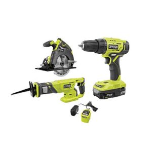 Ryobi 18V ONE+ Lithium-Ion Cordless 3-Tool Combo Kit with (1) 1.5 Ah Battery and Charger