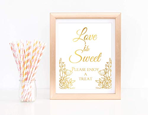 Gold Foil Love Is Sweet Please Enjoy A Treat Sign For Birthdays Events And Weddings Signage, Ready to frame, Real Foil on Bright White Cardstock Choose a Size and Foil Color Unframed Poster | The Storepaperoomates Retail Market - Fast Affordable Shopping