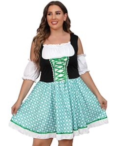 Clearlove Carnival Costumes for Women Plus Size Oktoberfest Outfits Halloween Dirndl Dress German Holiday Costume Cosplay Dresses Green 4XL