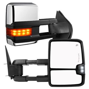 YITAMOTOR Towing Mirrors Compatible with 2003-2006 Chevy Silverado GMC Sierra (07 Classic Models), 03-06 Tahoe Suburban Avalanche Escalade Power Heated LED Arrow Turn Signals Lights Chrome