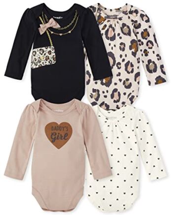 The Children’s Place Baby Long Sleeve 100% Cotton Bodysuits, Purse/Leopard/Mini Hearts/Daddy’s Girl 4 Pack, 18-24 Months | The Storepaperoomates Retail Market - Fast Affordable Shopping