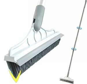 2 in 1 Cleaning Scrub Brush Grout Brush Scrapee 3 Poles 53.5” Floor Scrub Brush with Long Handle V-Shape Stiff Bristle Brush Scrubber with Squeegee 120°Rotate Magic Broom Brush for Bathroom Glass