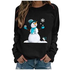 Christmas Shirts for Women Fall Winter Crewneck Sweatshirt Cute Graphic Long Sleeve Oversized Pullover Black Top Friday Deals 2022,Lightweight T Shirt Blouse(J-Black,Medium)