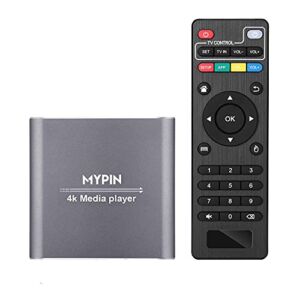 4K Media Player with Remote Control, Digital MP4 Player for 8TB HDD/ USB Drive / TF Card/ H.265 MP4 PPT MKV AVI Support HDMI/AV/Optical Out and USB Mouse/Keyboard-HDMI up to 7.1 Surround Sound (Grey)