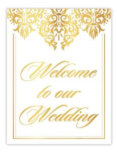 Damask Welcome Wedding Sign Gold Foil Wedding Signage, Romantic Elegant Design Ready To Frame Gold Foil Unframed Print Poster, Many Sizes Available Your Choice of Real Foil Color