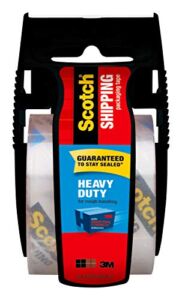 Scotch Heavy Duty Packaging Tape, 1.88″ x 19.4 yd, Designed for Packing, Shipping and Mailing, Strong Seal on All Box Types, 1.5″ Core, Clear, 1 Roll with Dispenser (142-700-H)