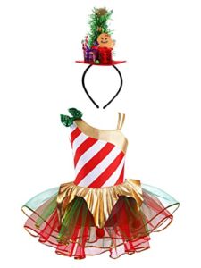 CHICTRY Camisole Dance Tutu Dress for Girls Fairy Elf Costume Ice Skating Christmas Xmas Ballerina Dress Up Red with Hat 8 Years